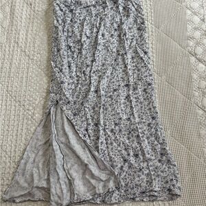 Rylee + Cru Gray and White Ruffled Maxi Skirt
